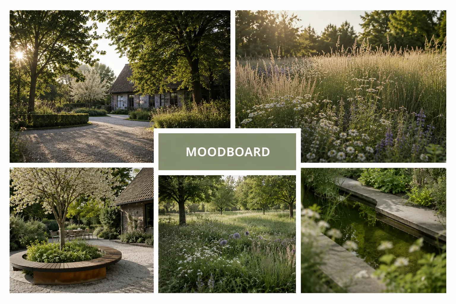 Moodboard met sfeerbeelden voor tuin Droomland - Studio Buiten