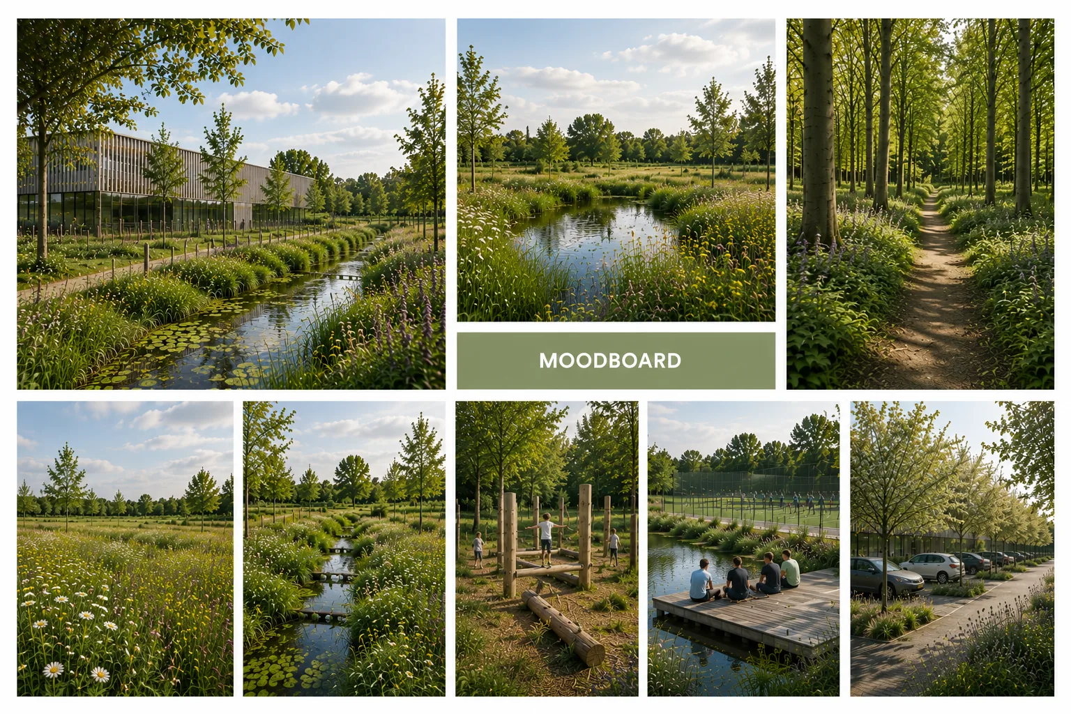 Moodboard voor het landschap rond de sporthal in Opwijk - Studio Buiten